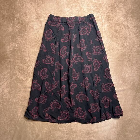 Vintage 90s Black Paisley Button Up Whimsigoth Maxi Skirt Maroon A Line Gothic - Picture 2 of 7